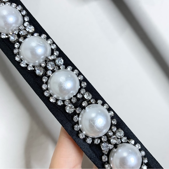 NEW Alice + Olivia Laurena Mini Dress (Sz 8) Pearl Embellished Empire Black - Picture 11 of 15